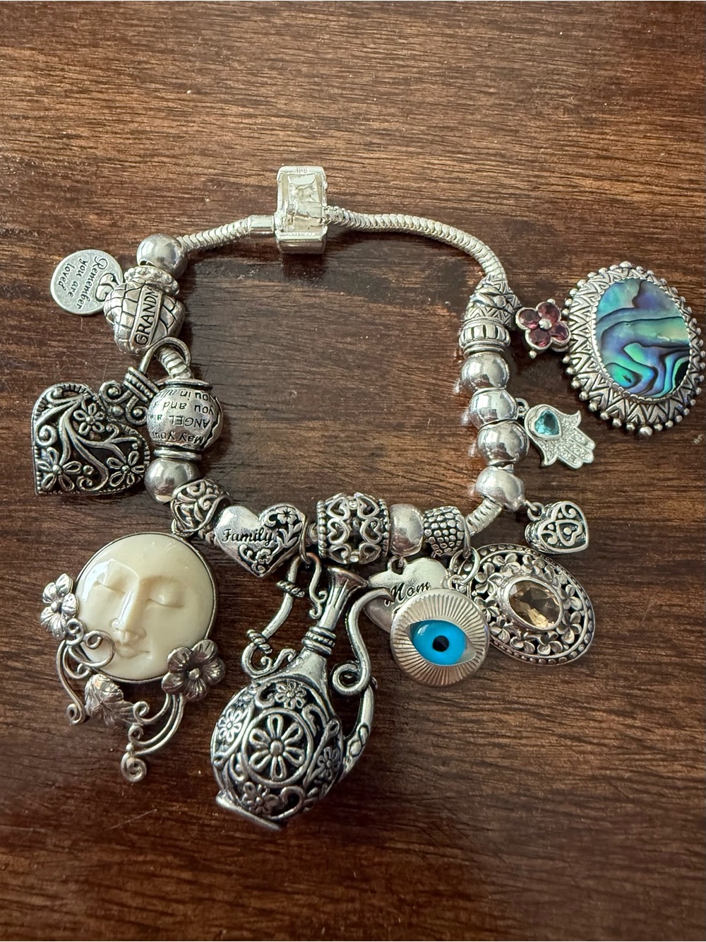 Sterling silver charm bracelet with charms